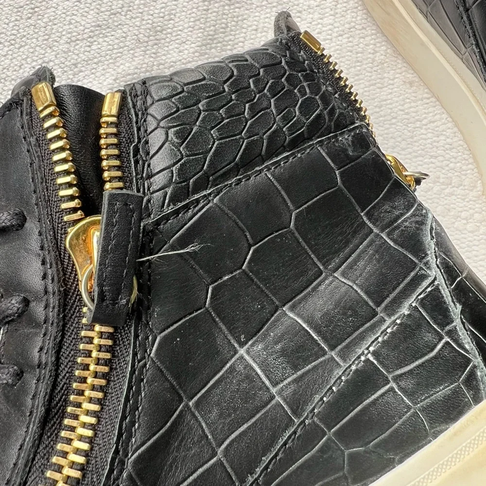 Giuseppe Zanotti Woman Croc Embossed Black Sneakers Size 7 High Top